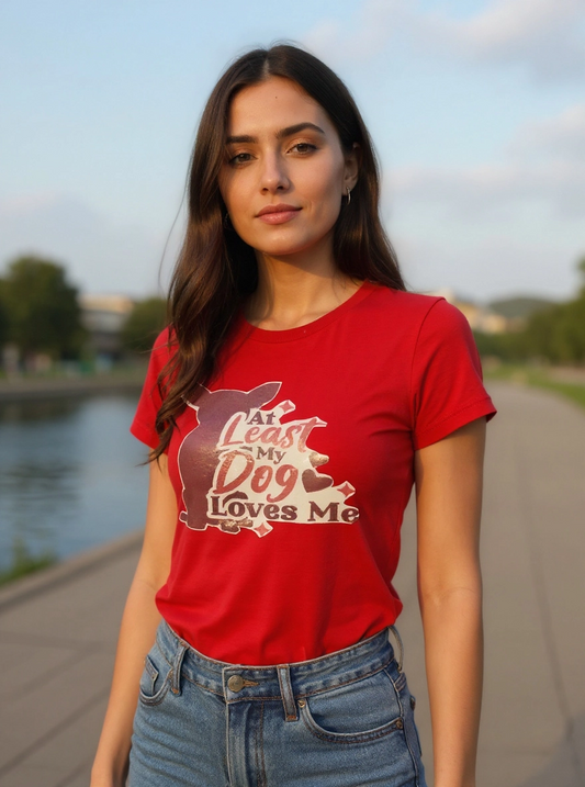 Size L 100% cotton At least my dog loves me red tshirt