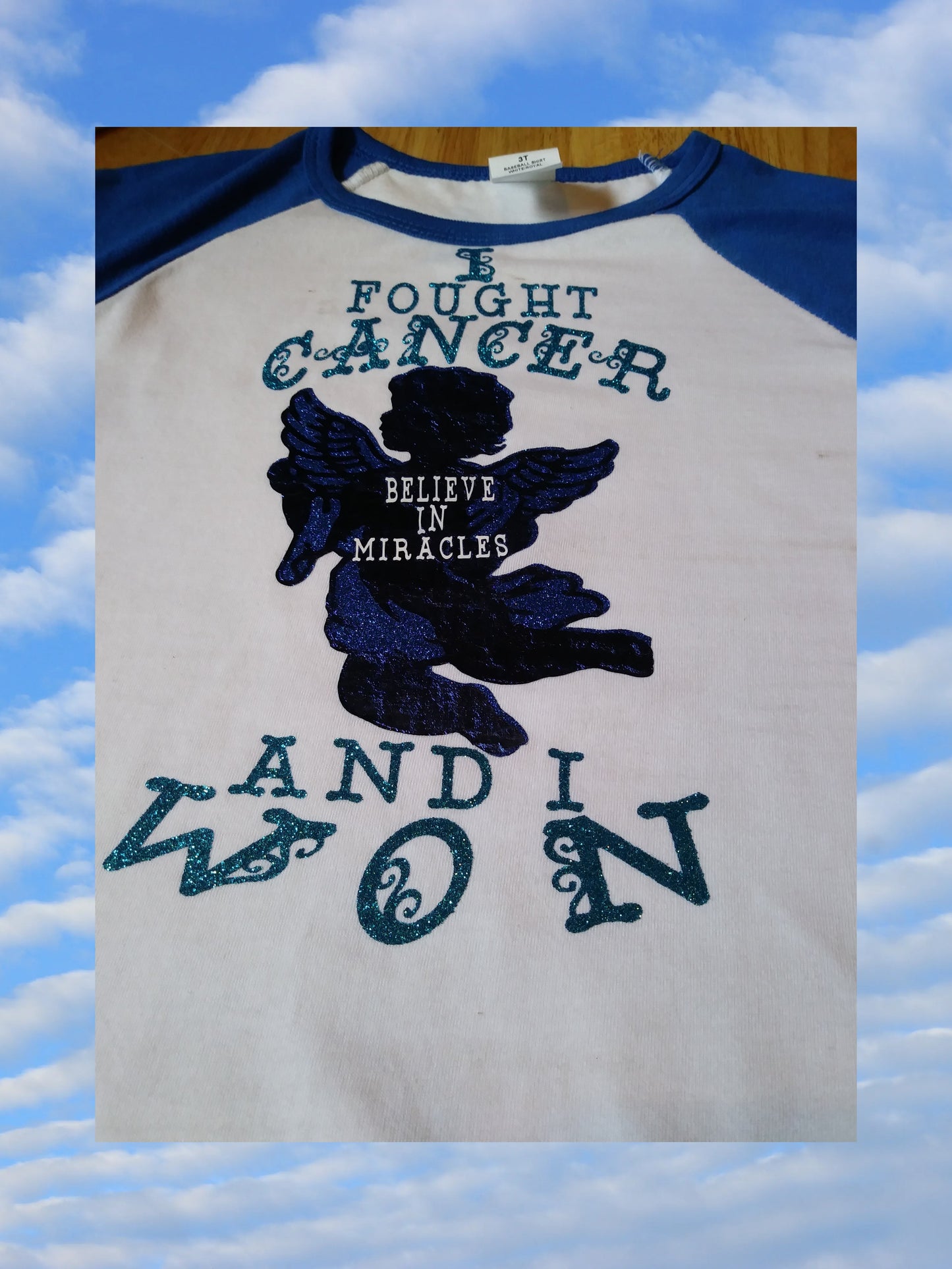 Size 3T 100% cotton blue & white cotton I fought cancer and I won Tshirt