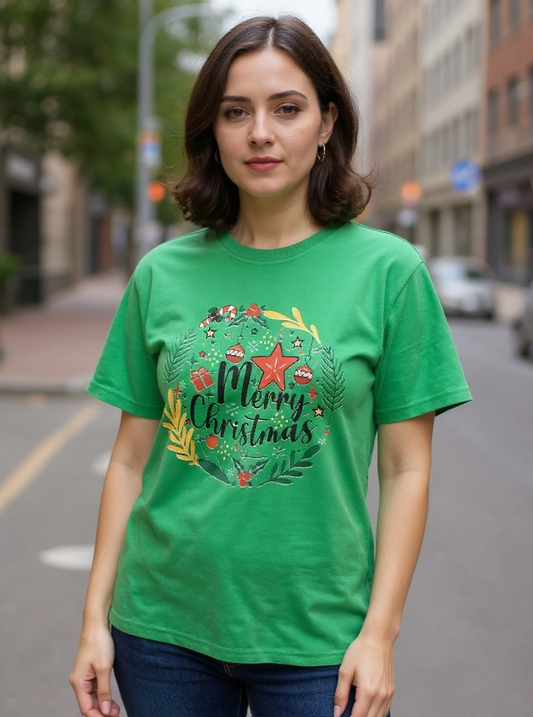 Size XL 100% cotton Green Merry Christmas Tshirt