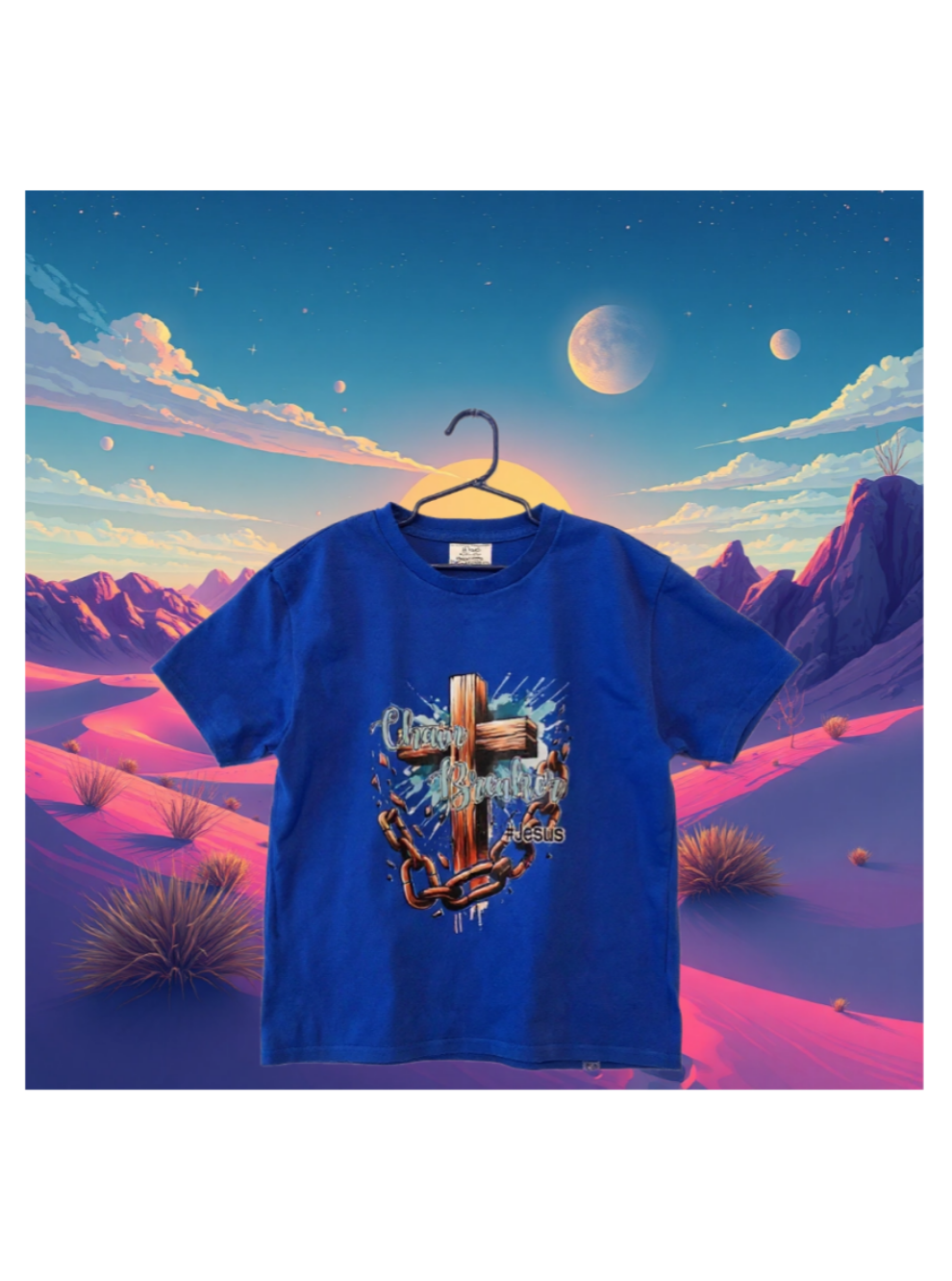 Size M youth 100% cotton Blue Chain Breaker Tshirt
