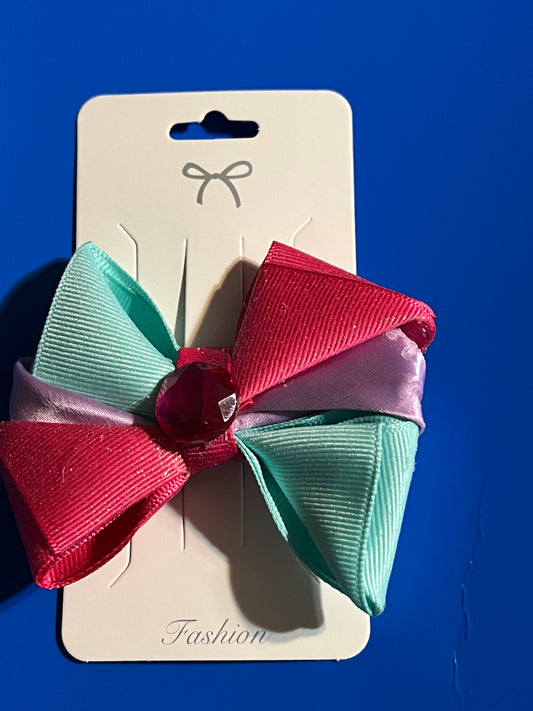 Pink,green and lavender with pink dot hair bow