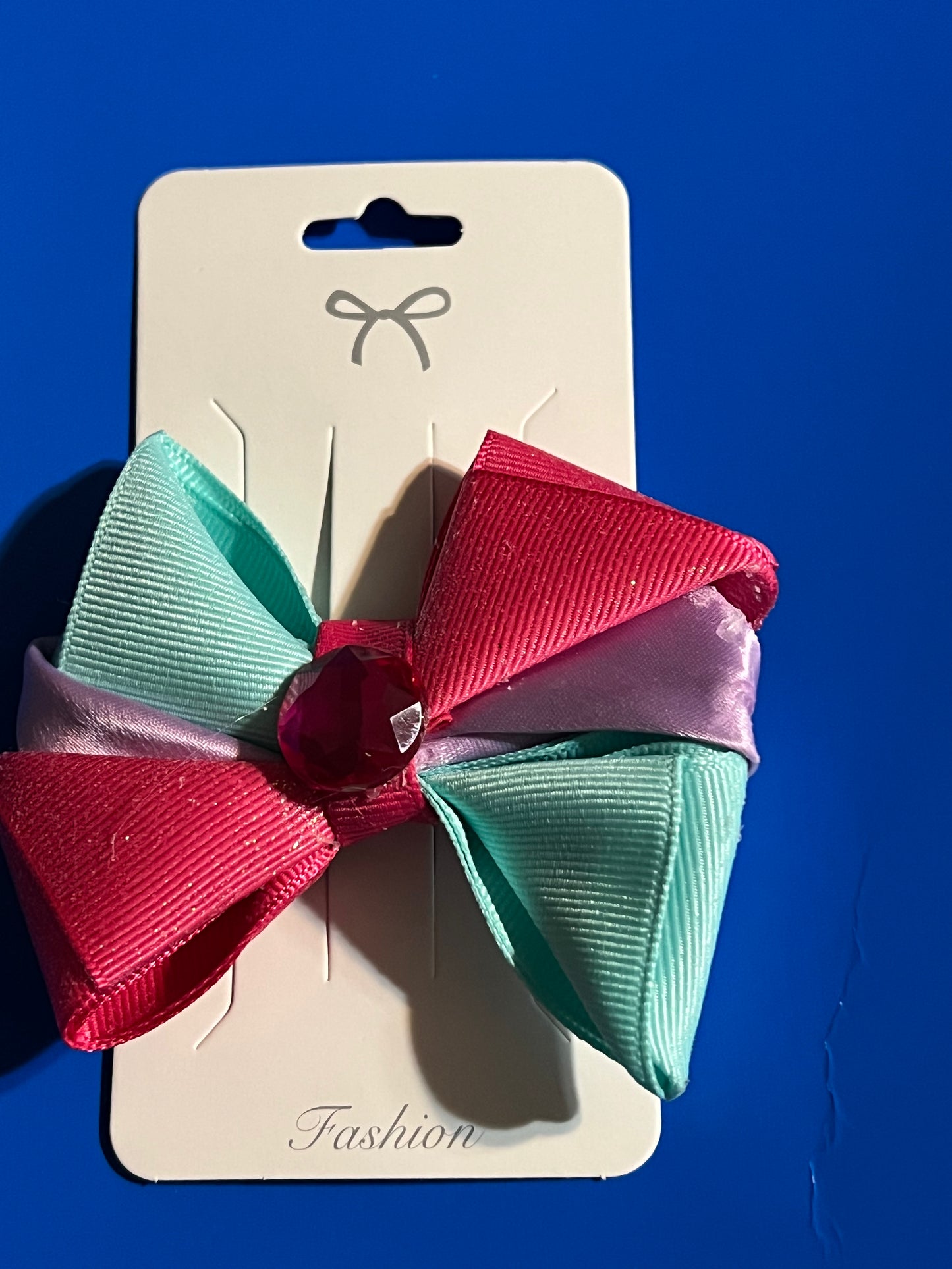 Pink,green and lavender with pink dot hair bow