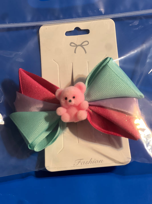 Green,pink and lavender hair bow