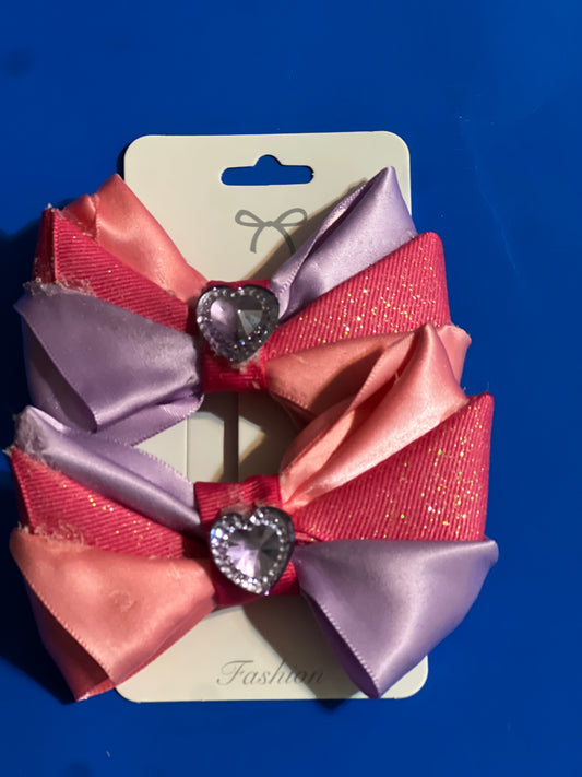 Pink and Purple Heart hair bow