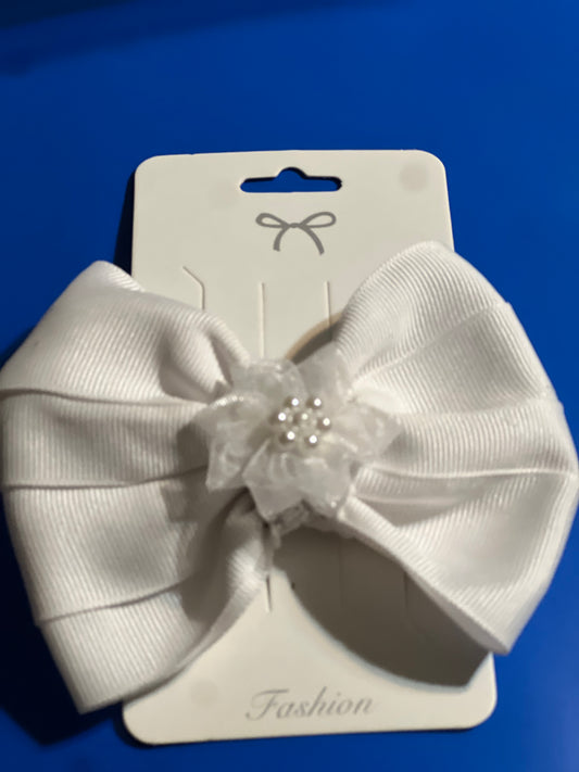 White wedding hair bow