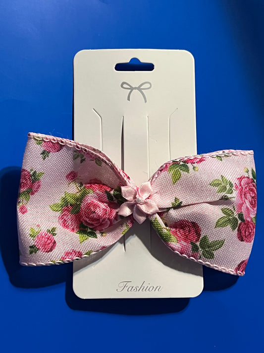 Flowery girls Pink hair bow.