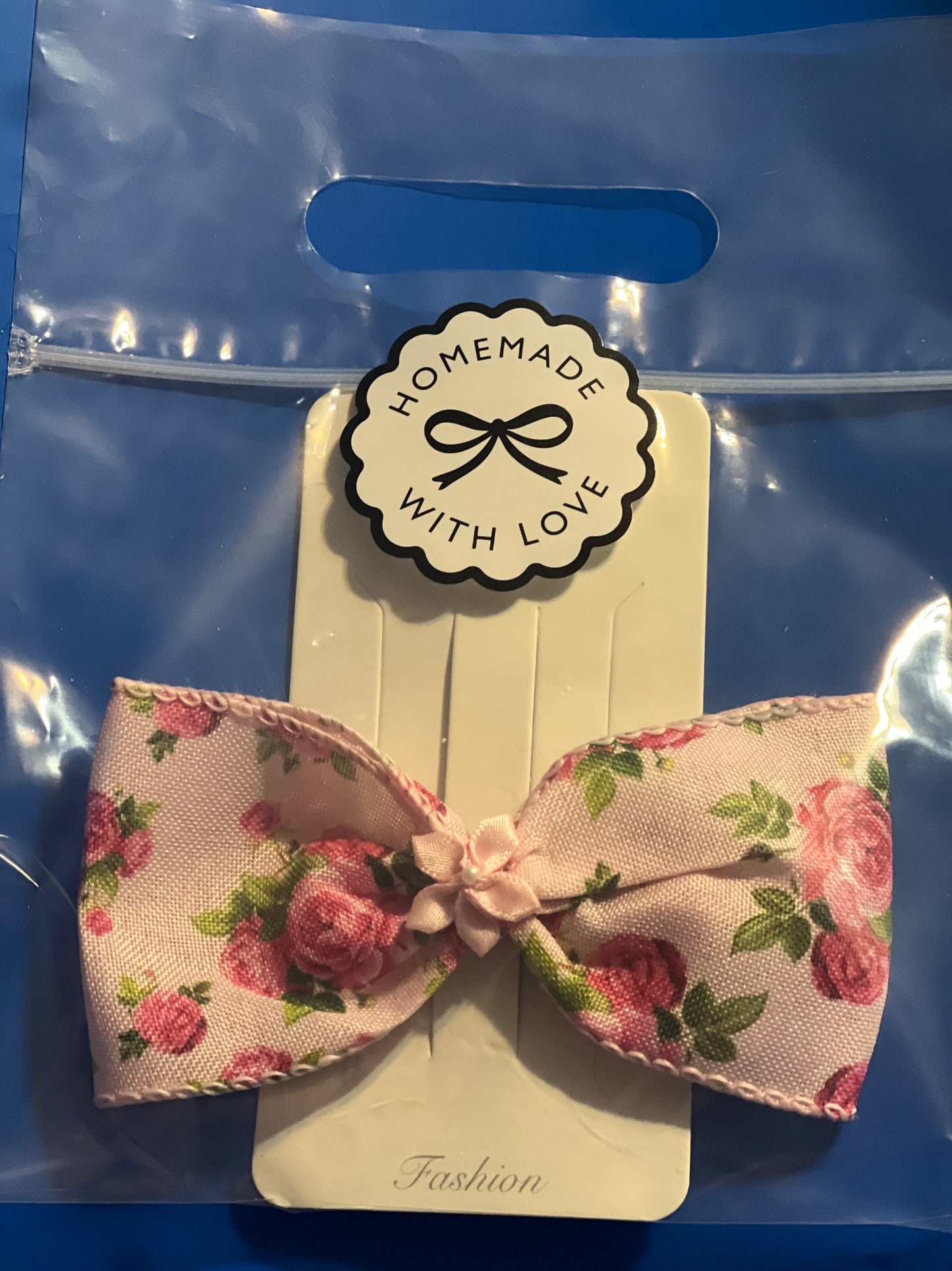 Flowery girls Pink hair bow.
