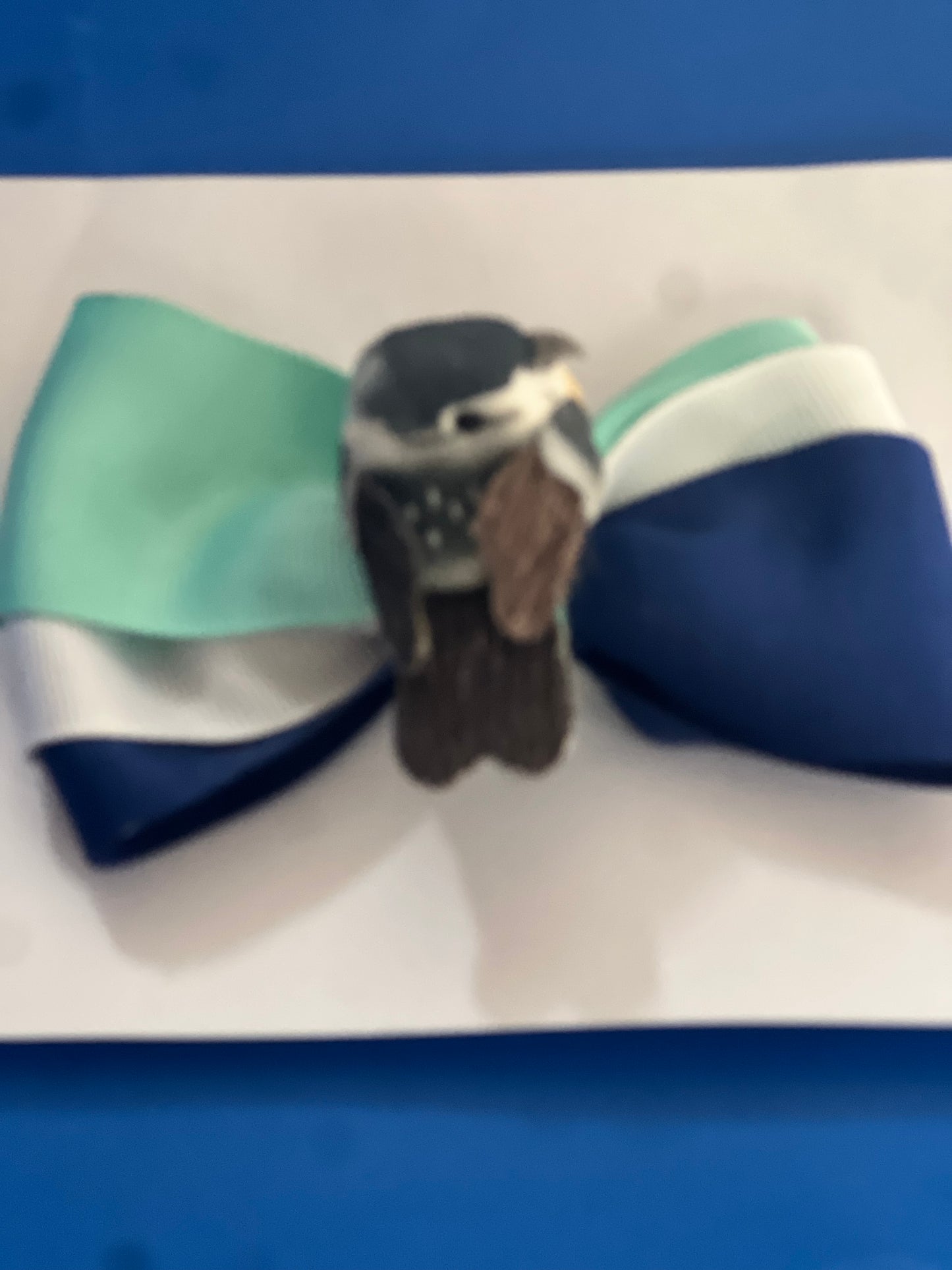 Green ,white and blue little bird hair bow
