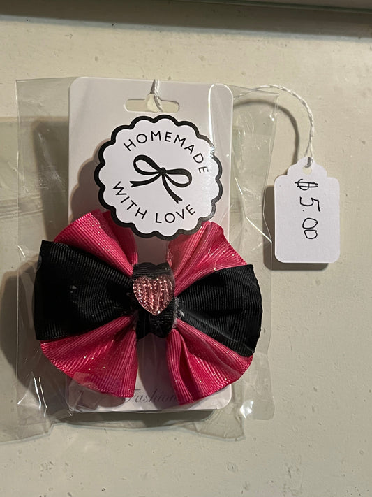 Red & Black hair bow with heart