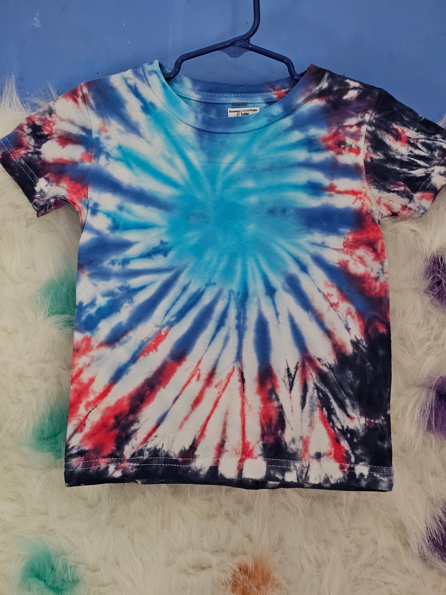 Size 2 Toddler 100% cotton red,blue,Black & white tye dye Tshirt