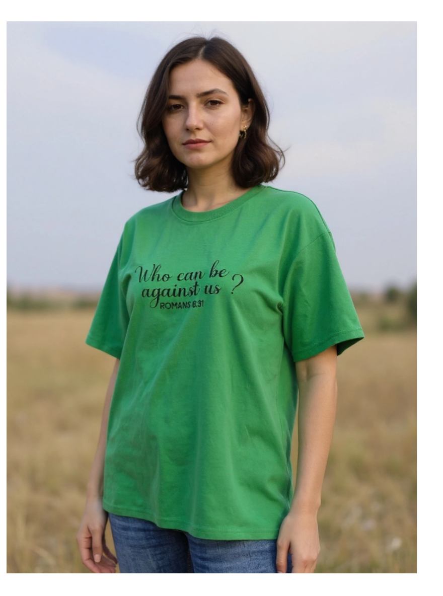 Size XL 100% cotton Green Who can be against us Tshirt