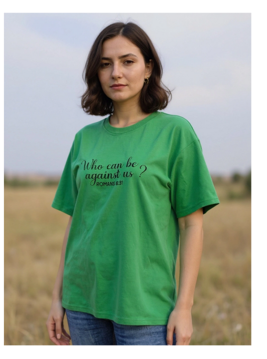 Size XL 100% cotton Green Who can be against us Tshirt