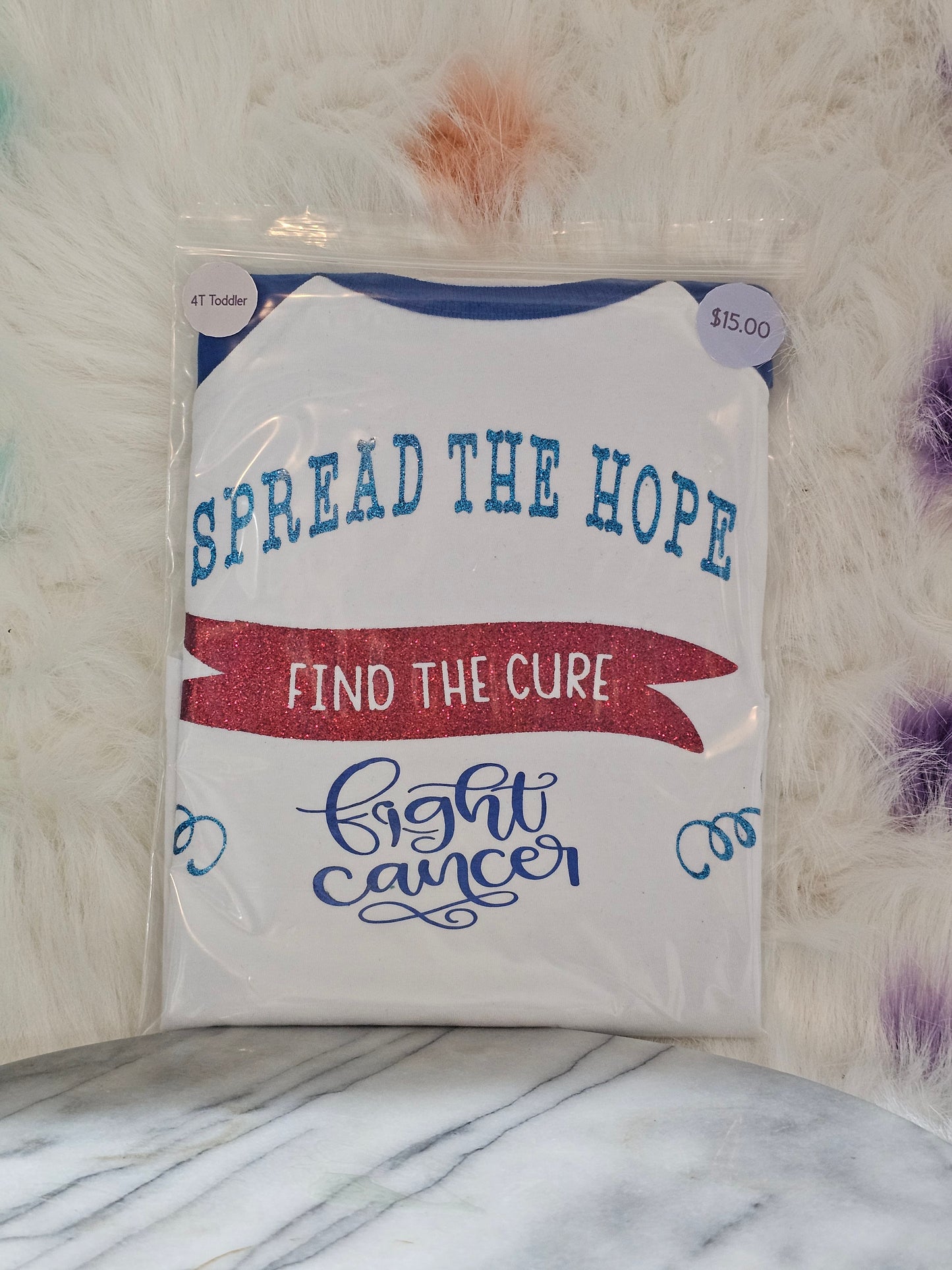 Size 4T 100% cotton White &blue Spread the Hope fight cancer Tshirt
