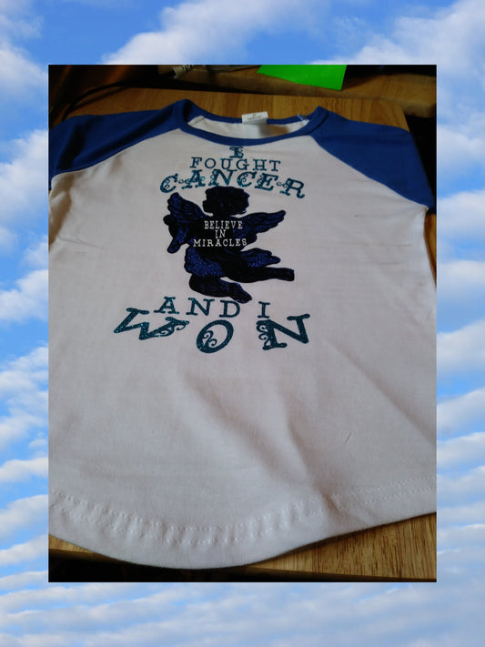 Size 3T 100% cotton blue & white cotton I fought cancer and I won Tshirt