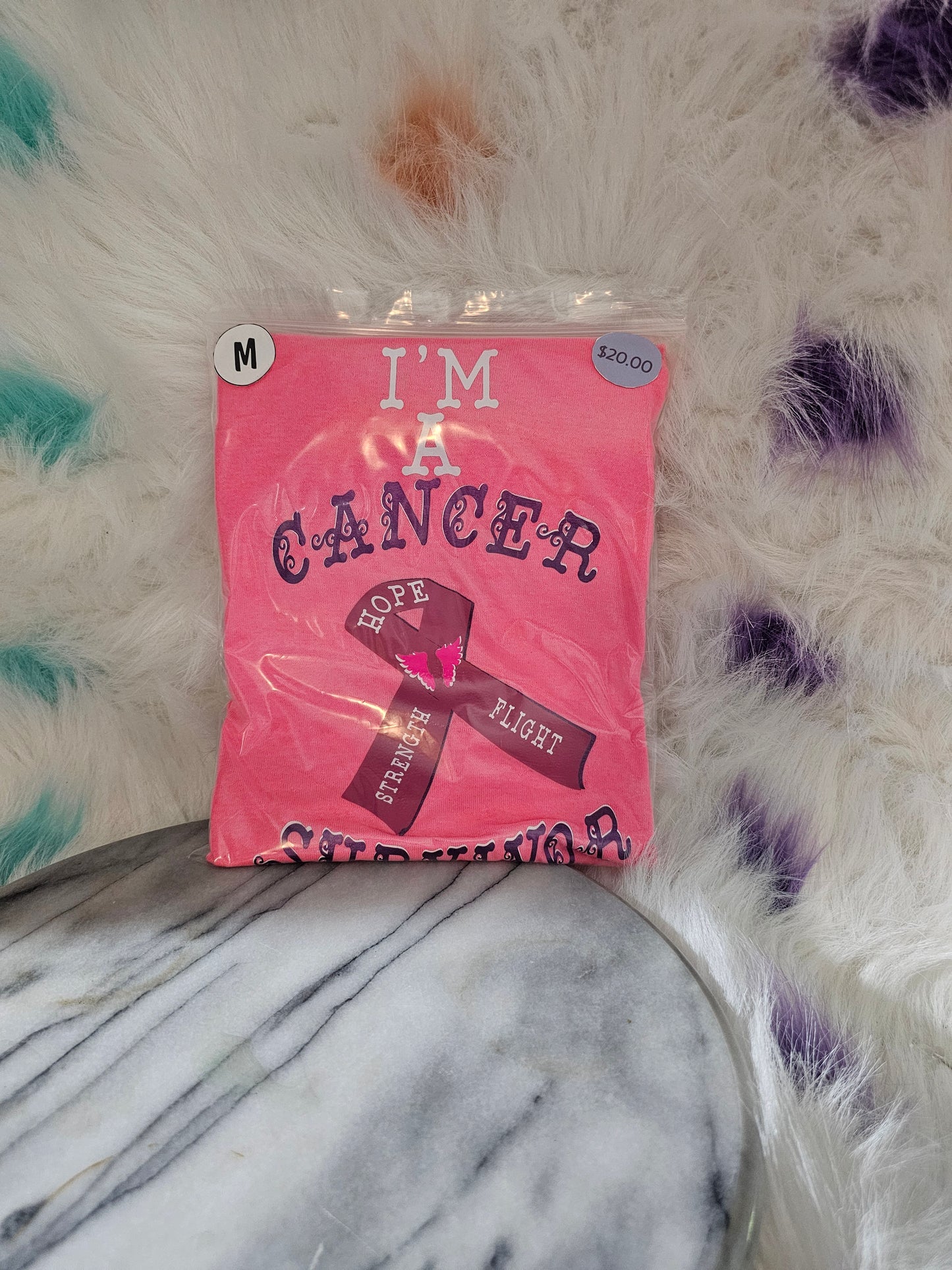 Size M 50% cotton 50% polyester Pink 'm a cancer survivor shirt