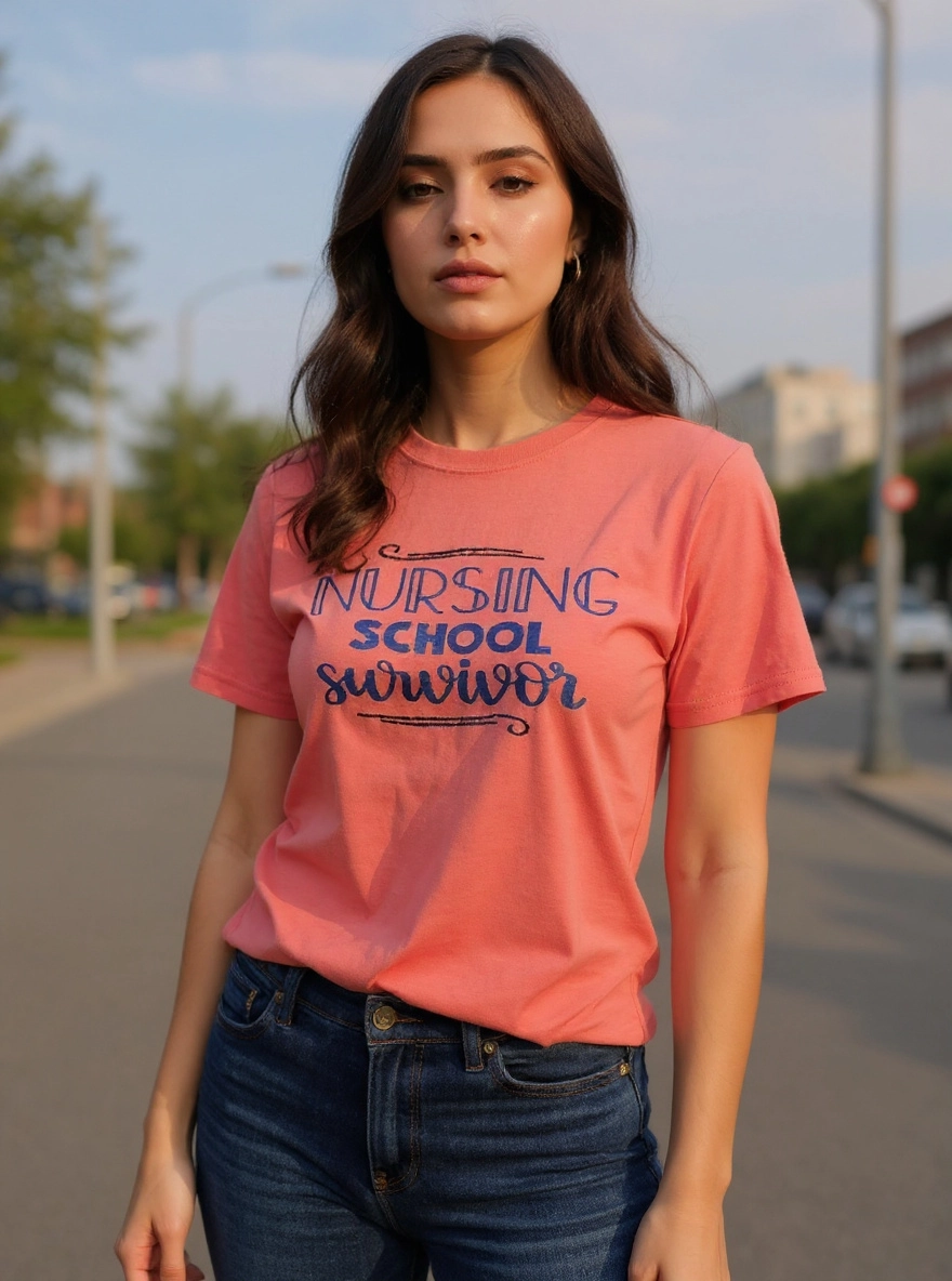 Size L 100% cotton Pink Nursing school survivor Tshirt