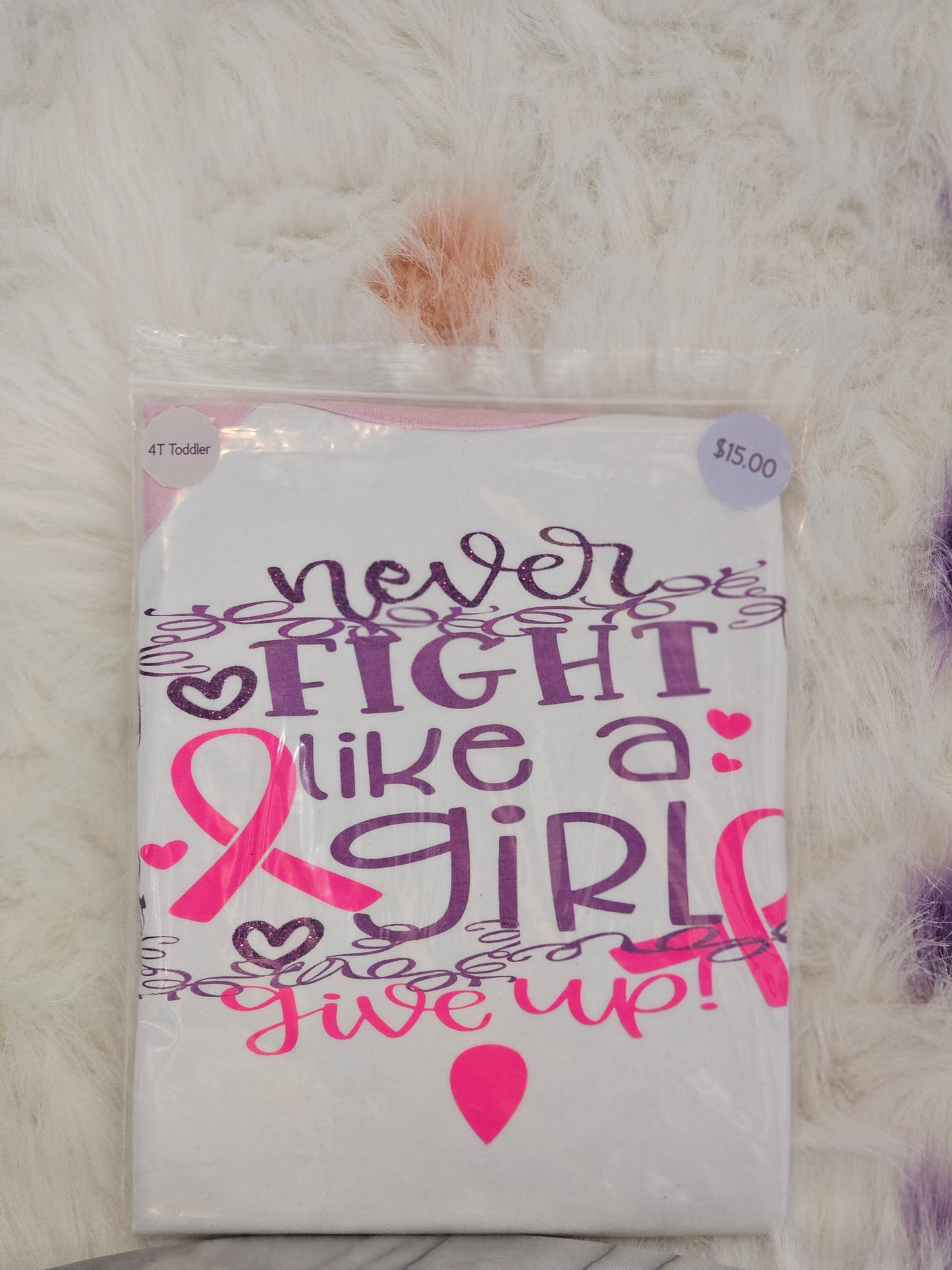Size 4T 100% cotton White &Pink Flight like a girl cancer free shirt