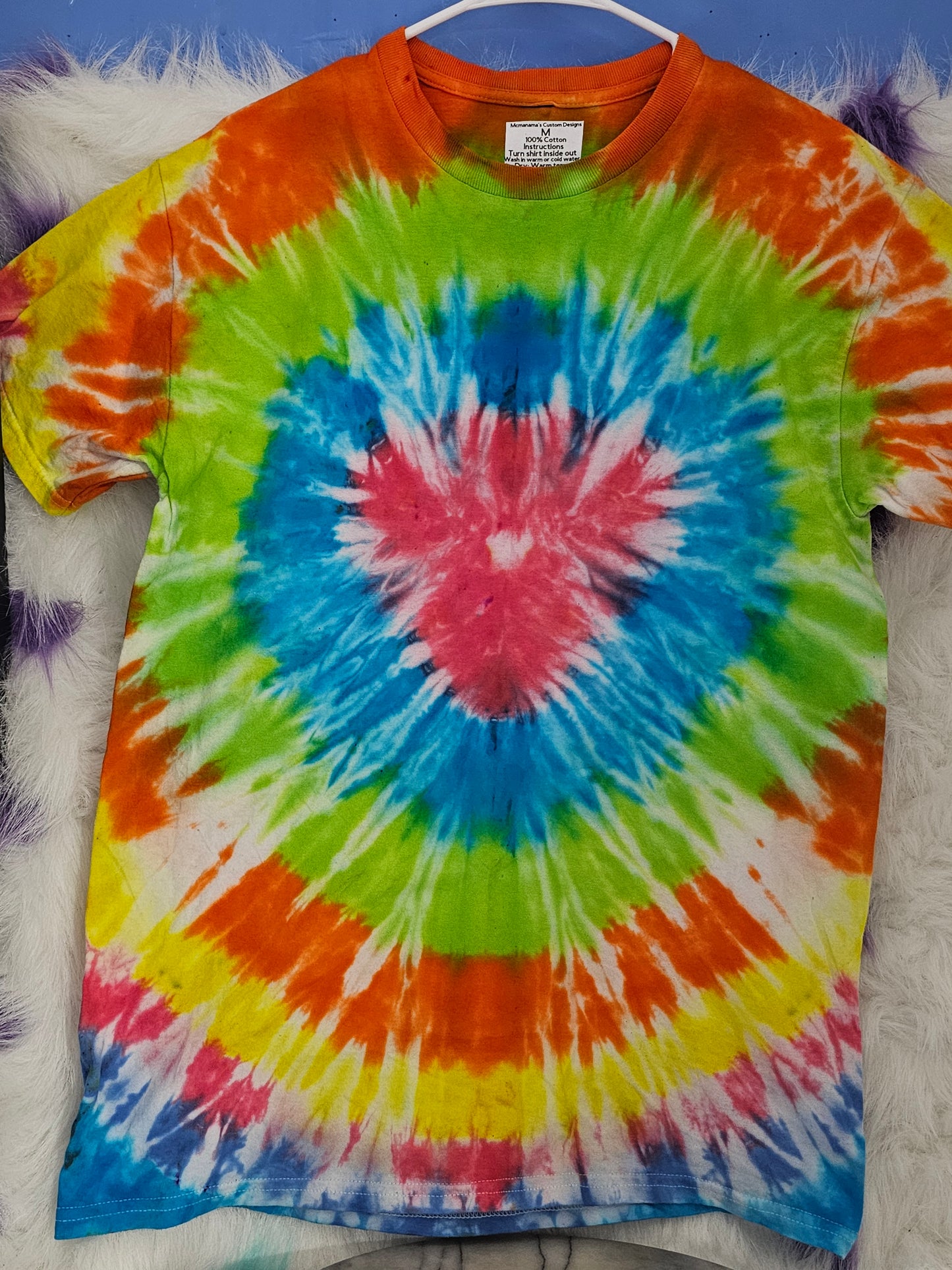 Size M 100% cotton Orange, blue,green & red tye dye Tshirt