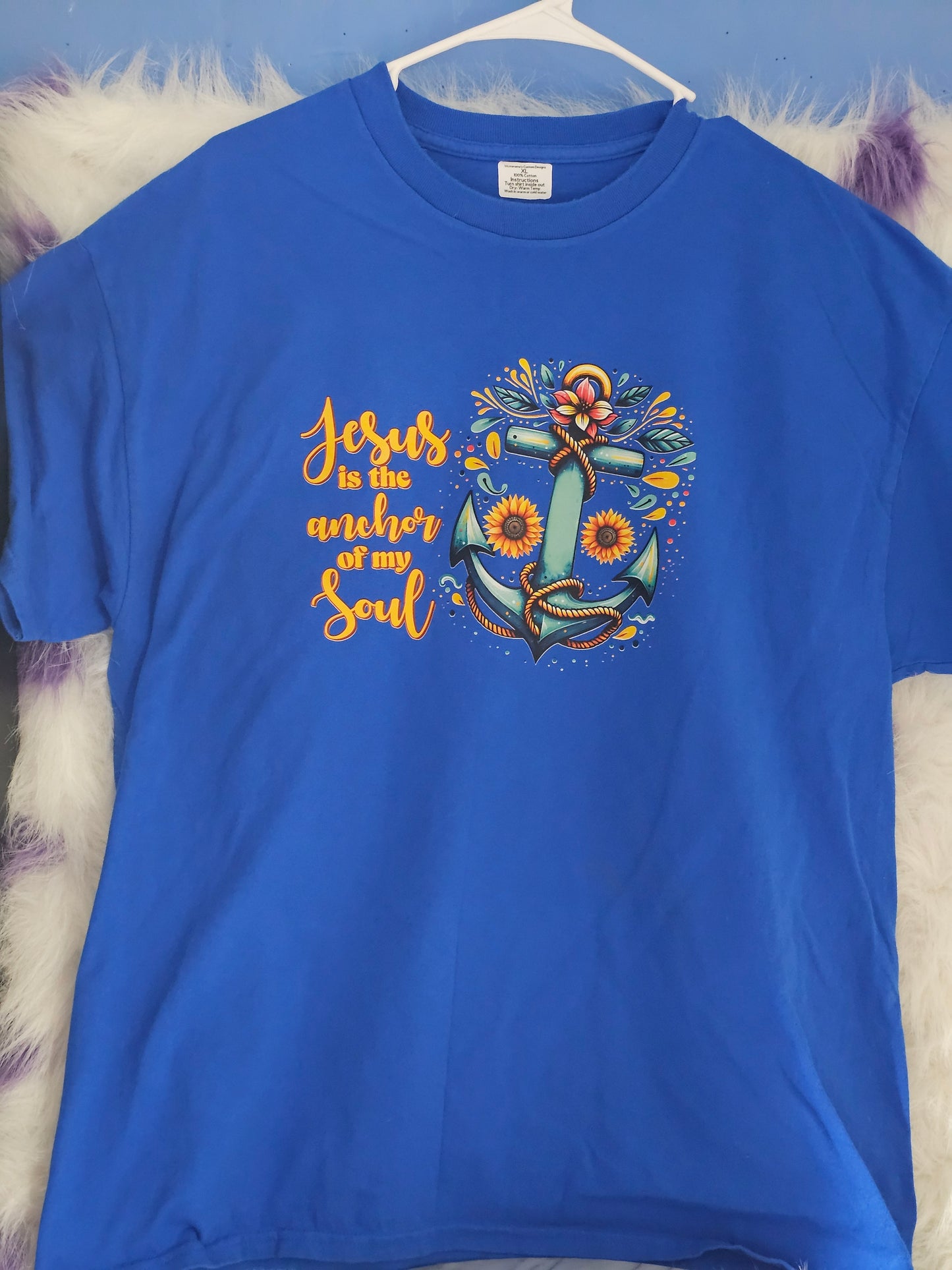 Size XL 100% cotton Blue Jesus is my anchor of my soul