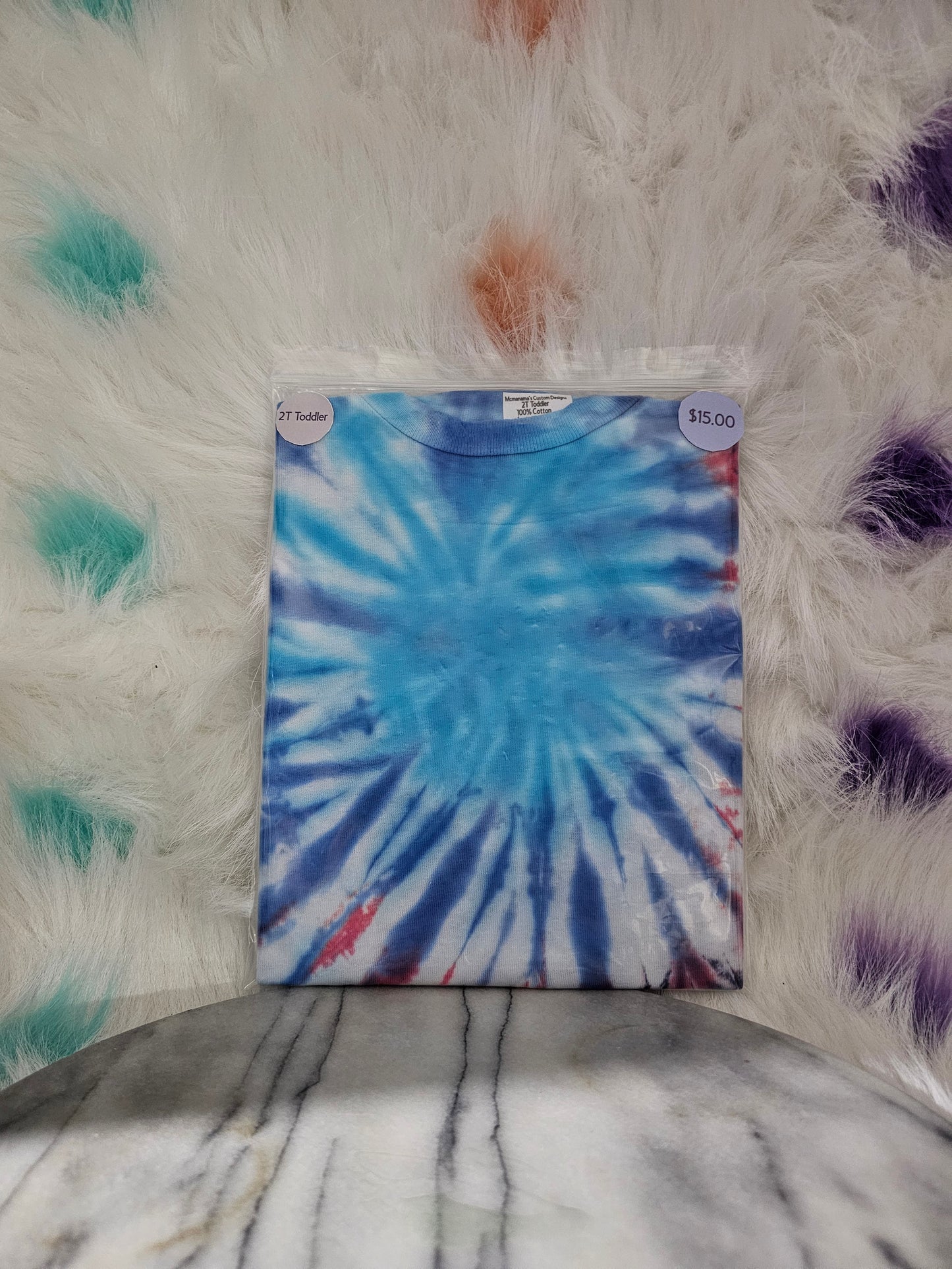 Size 2 Toddler 100% cotton red,blue,Black & white tye dye Tshirt