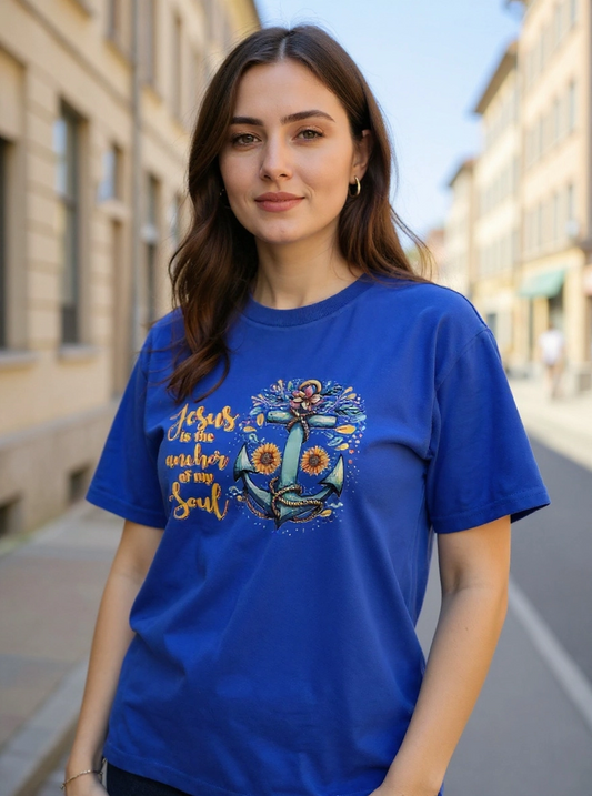 Size XL 100% cotton Blue Jesus is my anchor of my soul