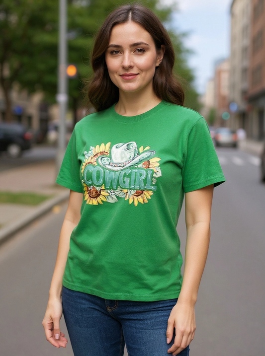 Size L 100% cotton Green cowgirl Tshirt