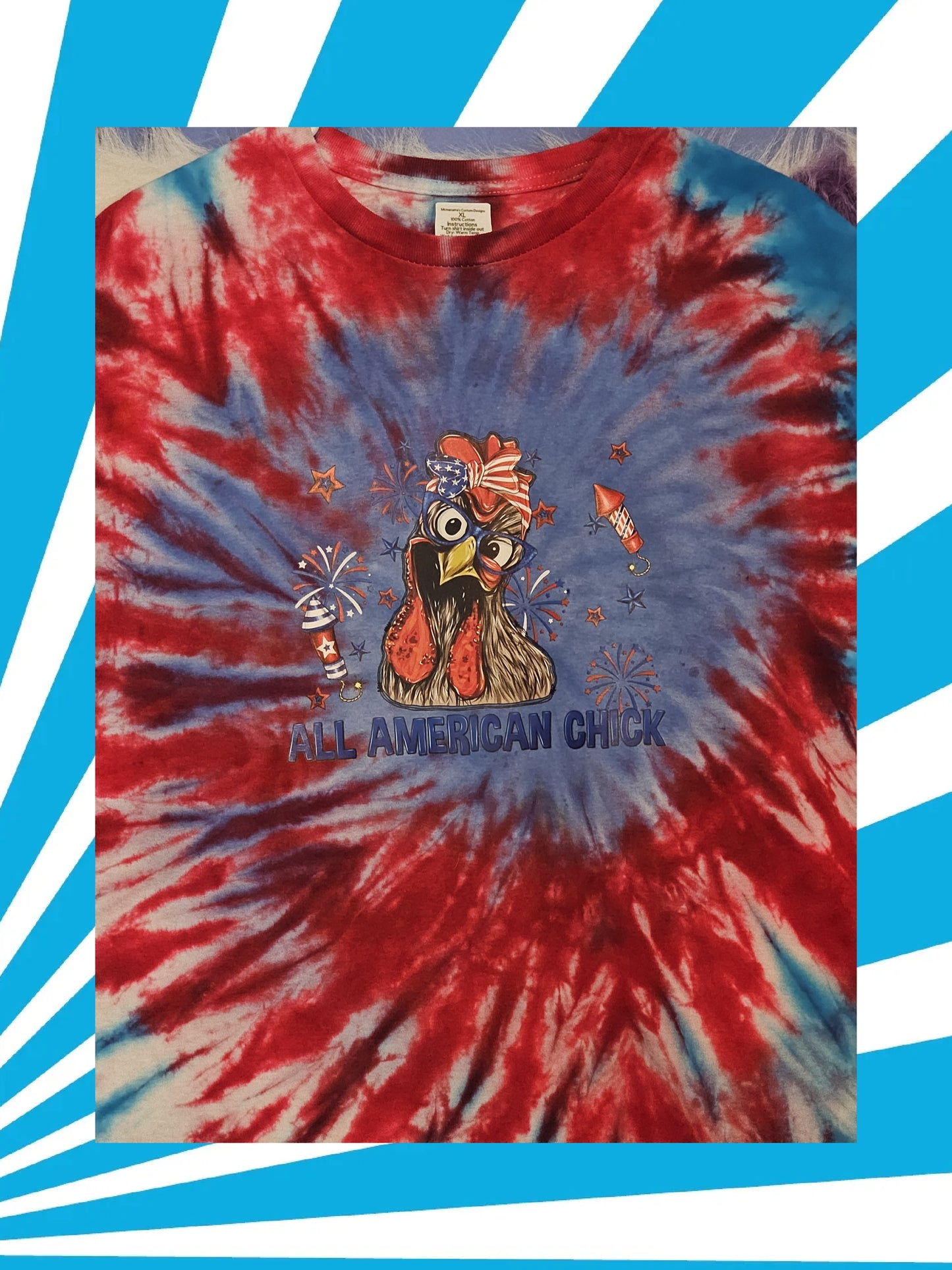 Size XL 100%cotton tye dye All America chicken Tshirt