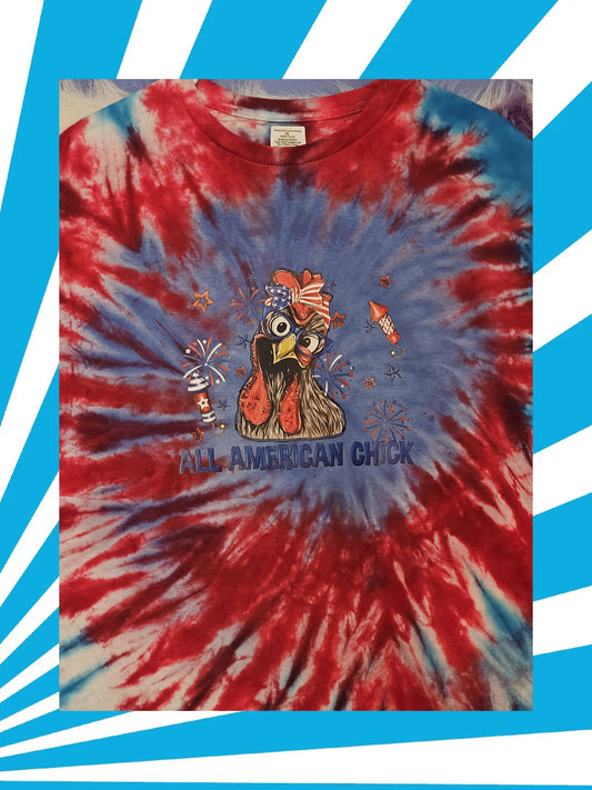 Size XL 100%cotton tye dye All America chicken Tshirt