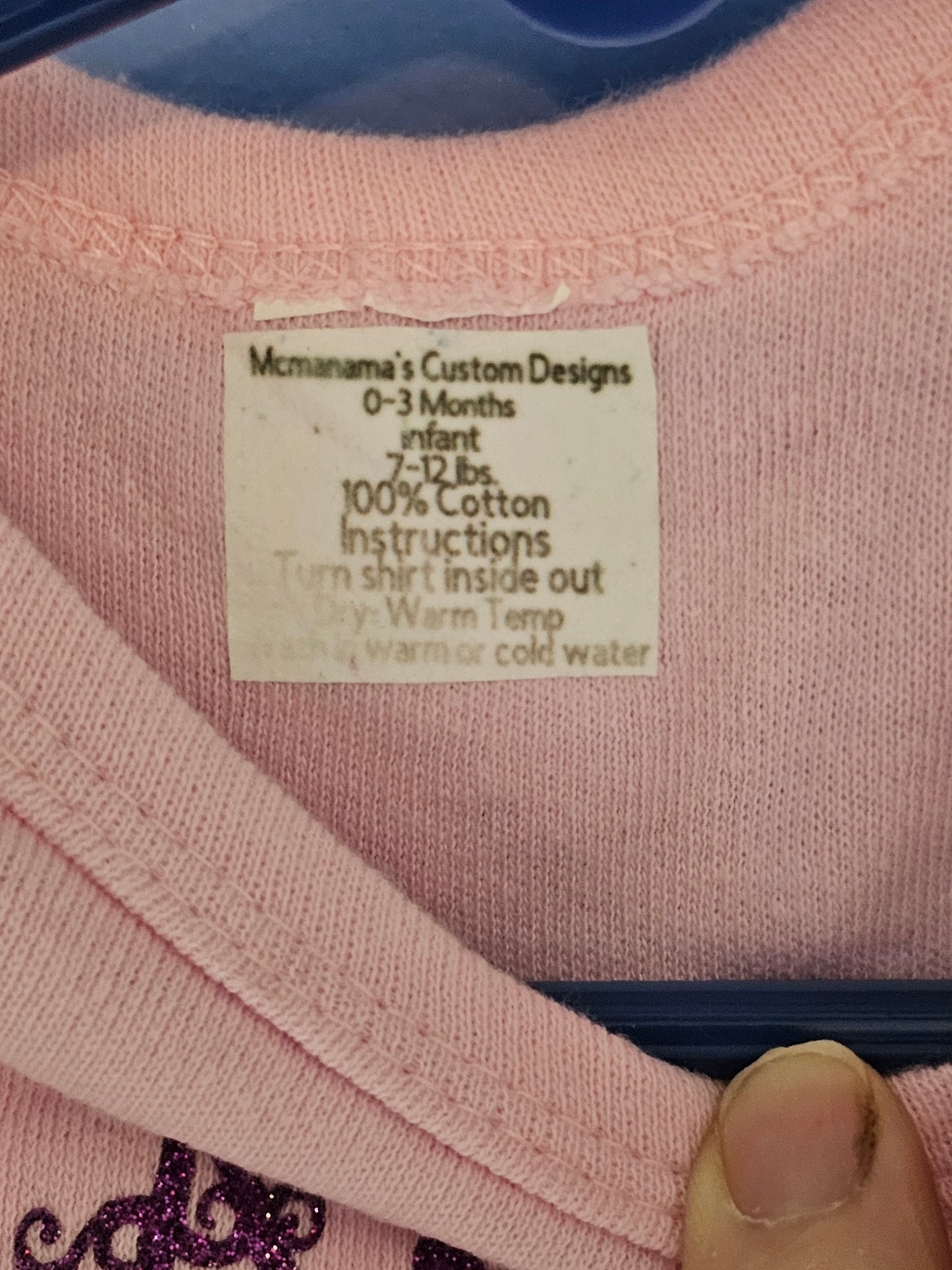 Size 0-3 months 100% cotton Pink Personalized baby girl's Oneies with the letter D and name in the middle.