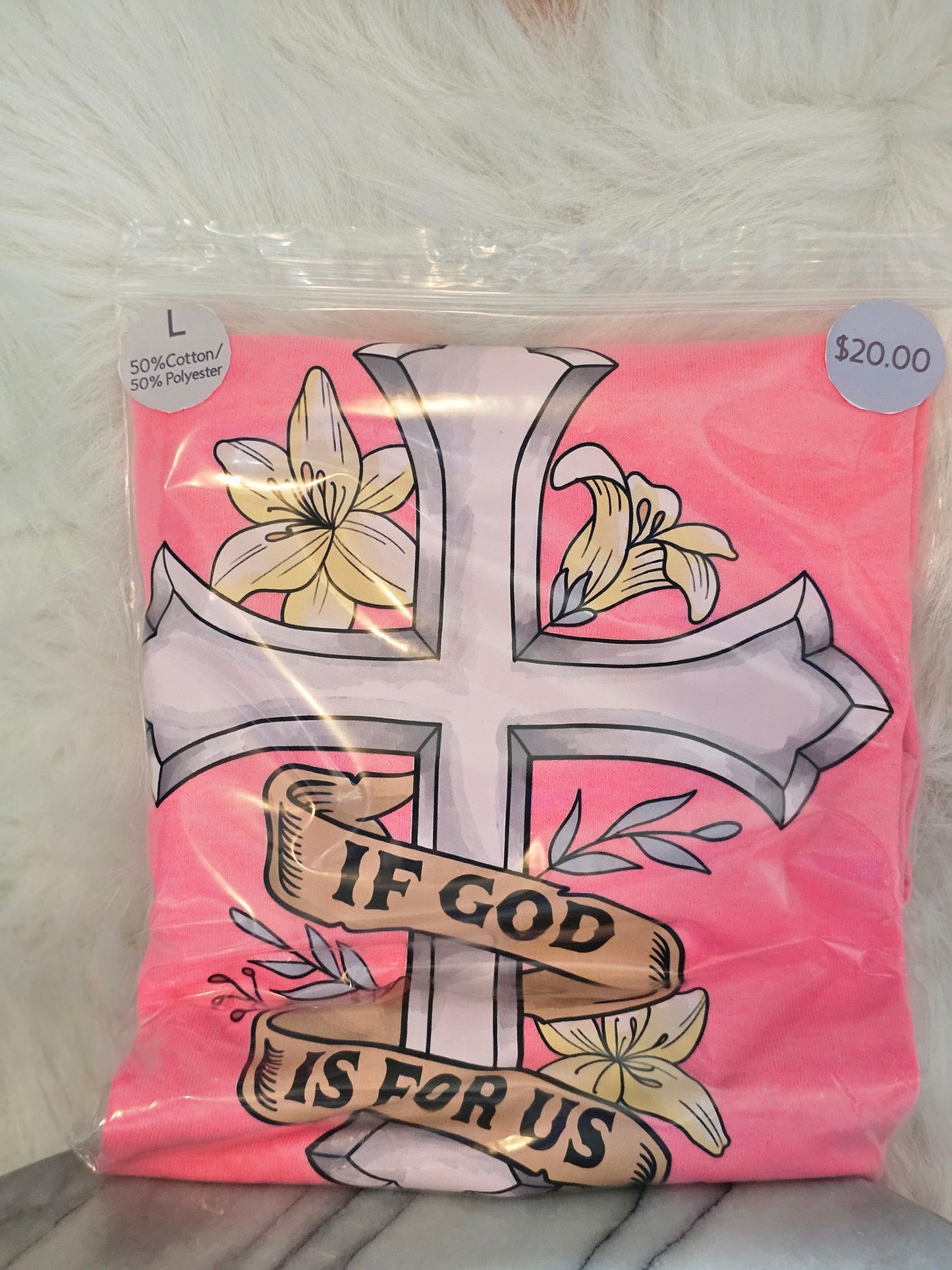 Size L 100% cotton Pink cross with sunflowers Tshirt