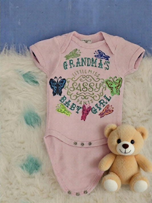 Size 0-3 months 100% cotton Pink Grandma's Little Sassy pants onesie