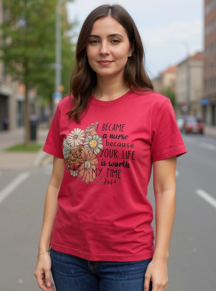 Size L 100% cotton I became a nurse because your life is worth my time Tshirt