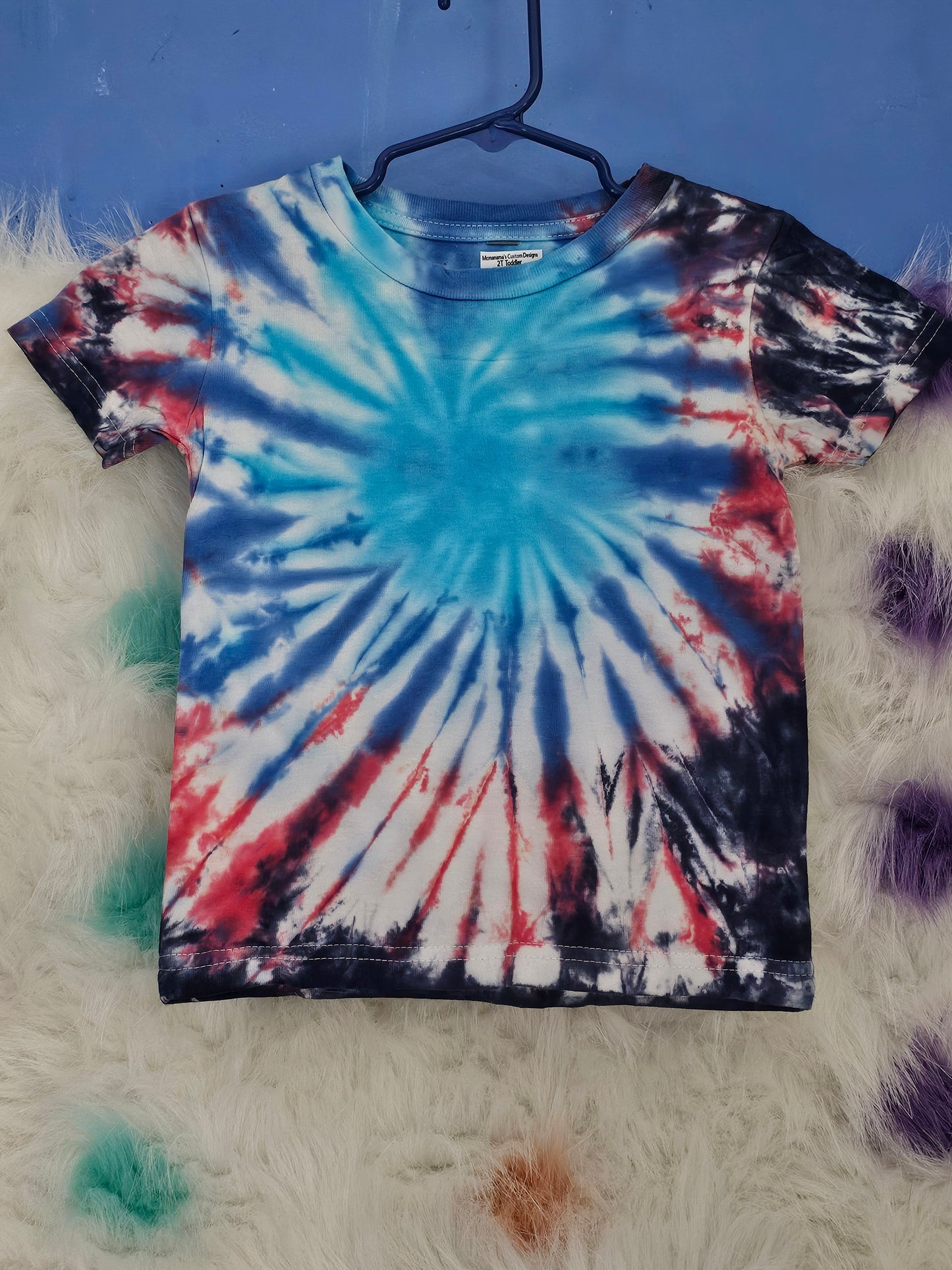 Size 2 Toddler 100% cotton red,blue,Black & white tye dye Tshirt
