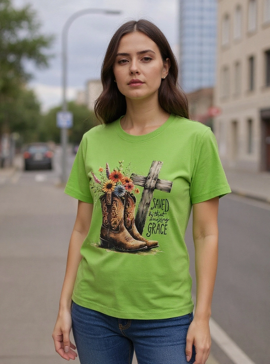 Size L 100% cotton light green Save my grace Tshirt