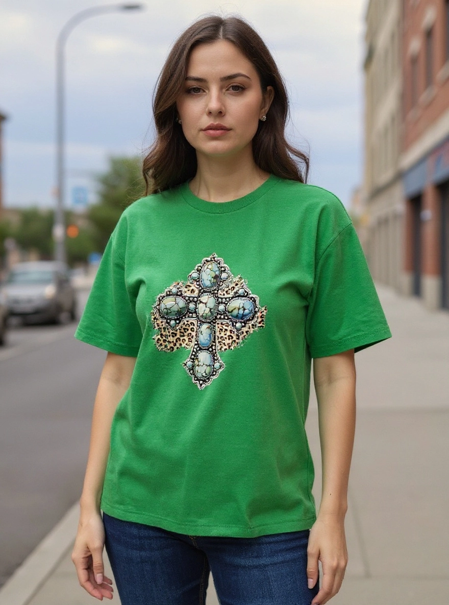 Size XL 100% cotton Green cross Tshirt