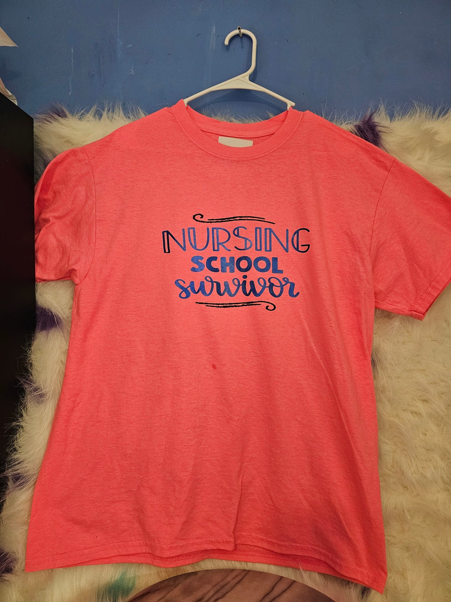 Size L 100% cotton Pink Nursing school survivor Tshirt