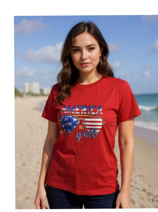 Size M 100%cotton Red America Y'all Tshirt