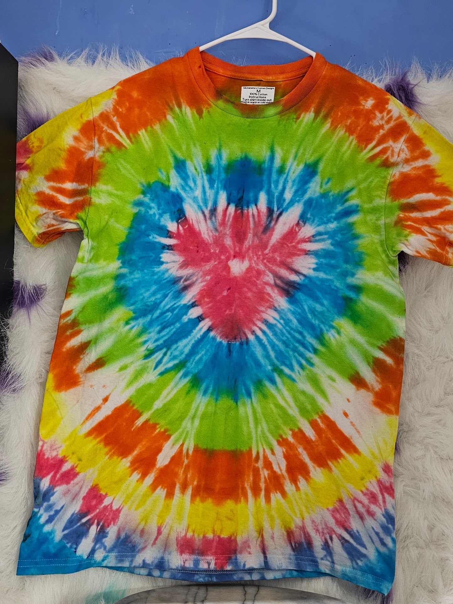 Size M 100% cotton Orange, blue,green & red tye dye Tshirt