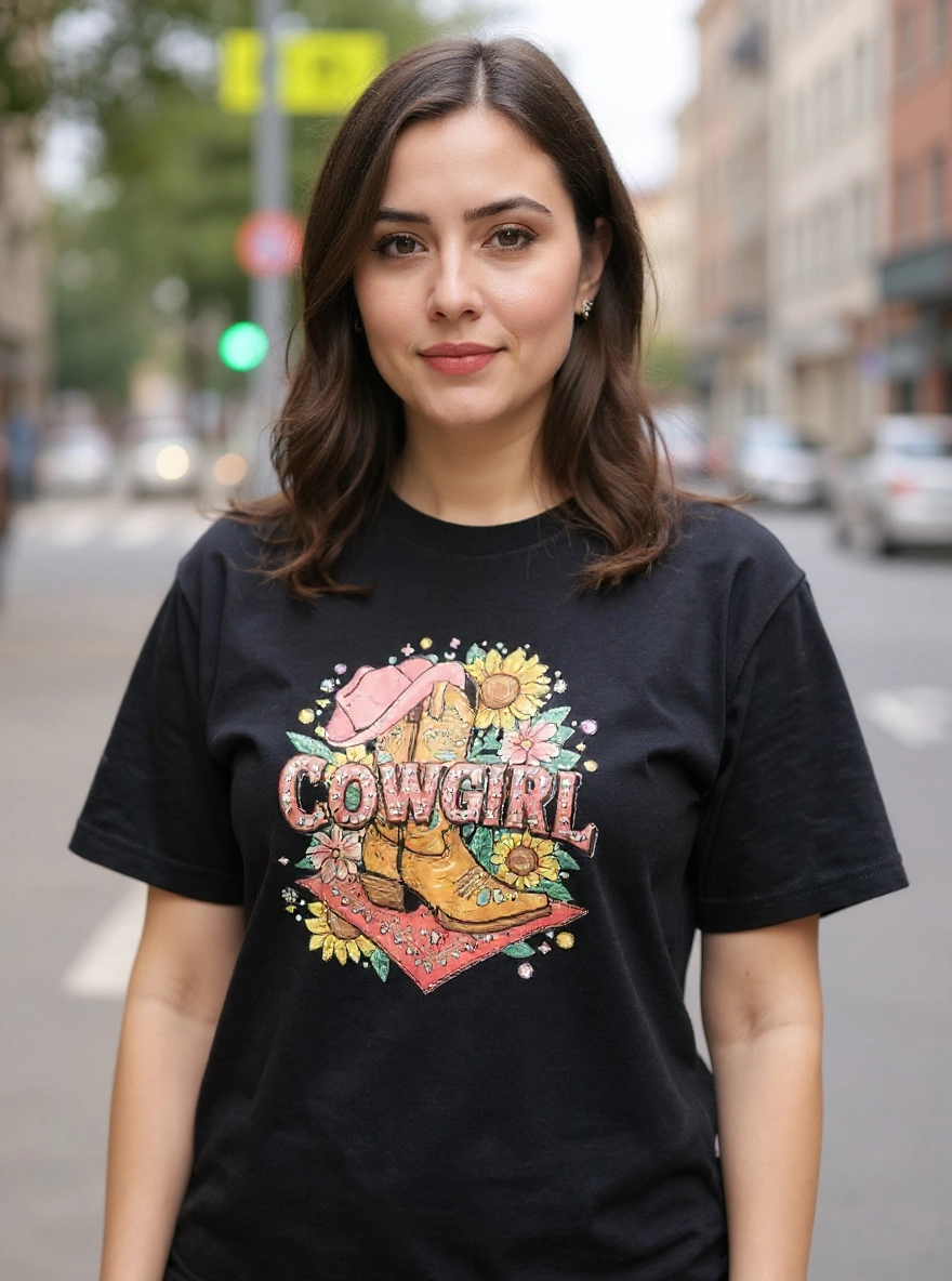 Size 3x 100% cotton Black Cowgirl boot Tshirt