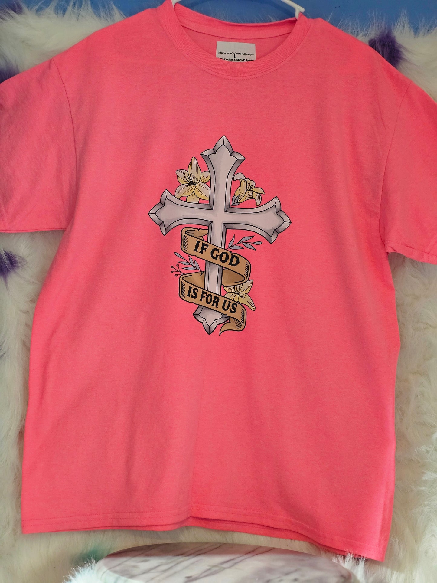 Size L 100% cotton Pink cross with sunflowers Tshirt