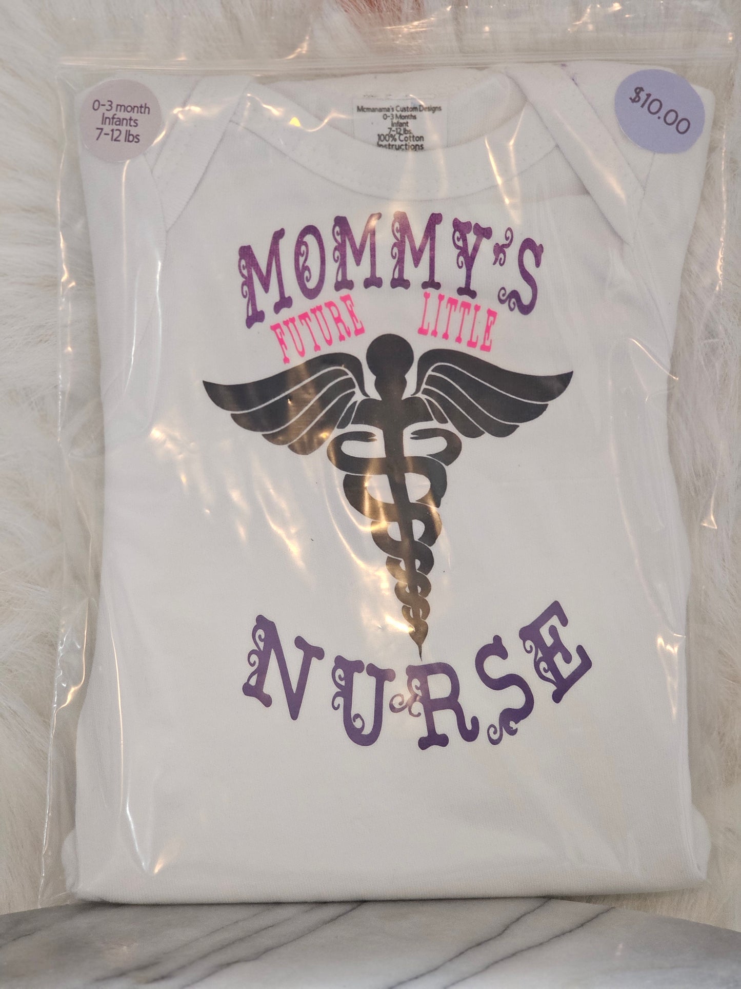 Size 0-3 month 100% cotton White Mommy's future nurse baby Oneies