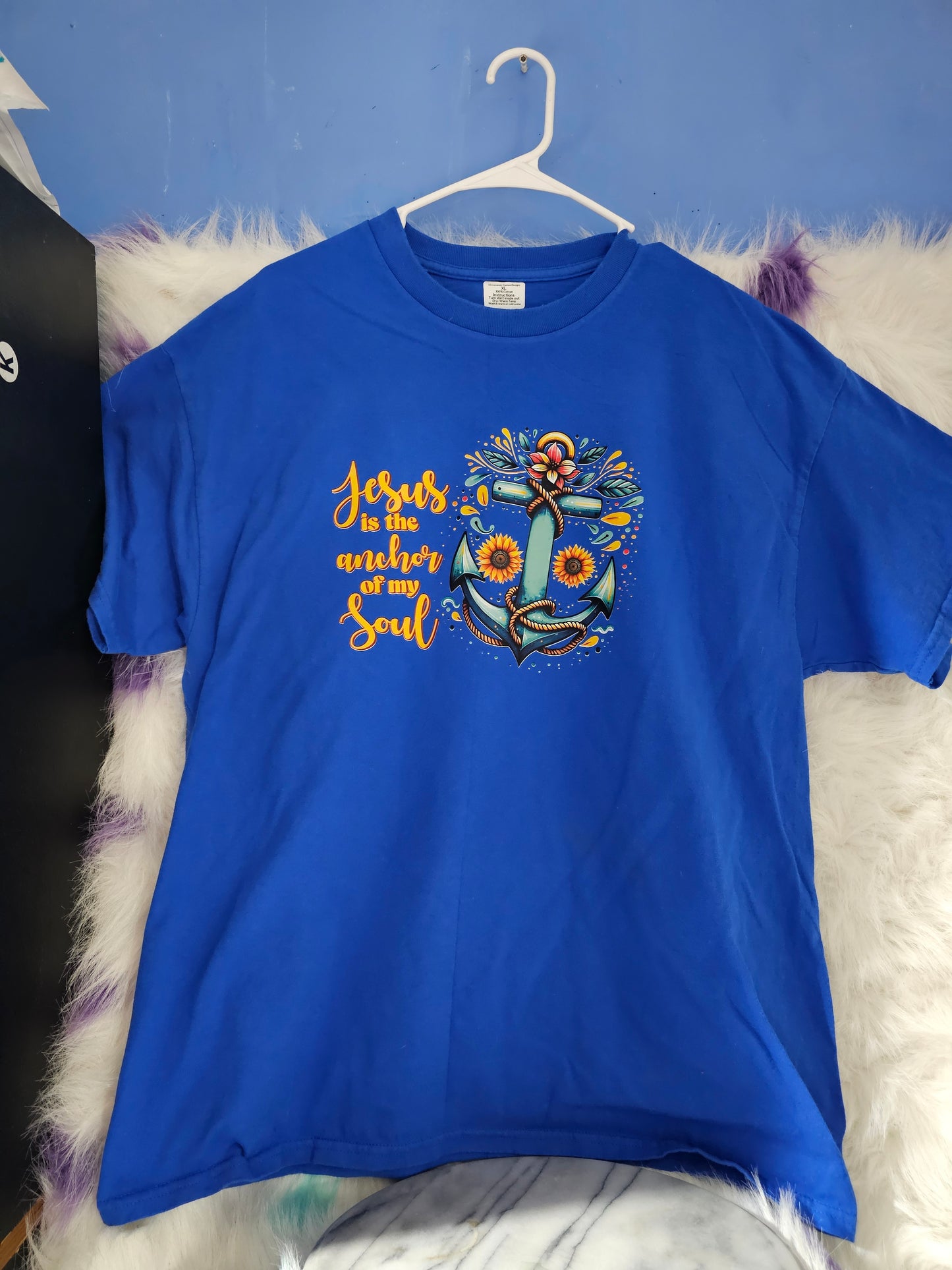 Size XL 100% cotton Blue Jesus is my anchor of my soul