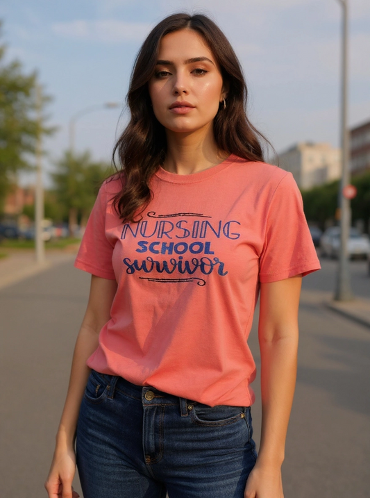 Size L 100% cotton Pink Nursing school survivor Tshirt