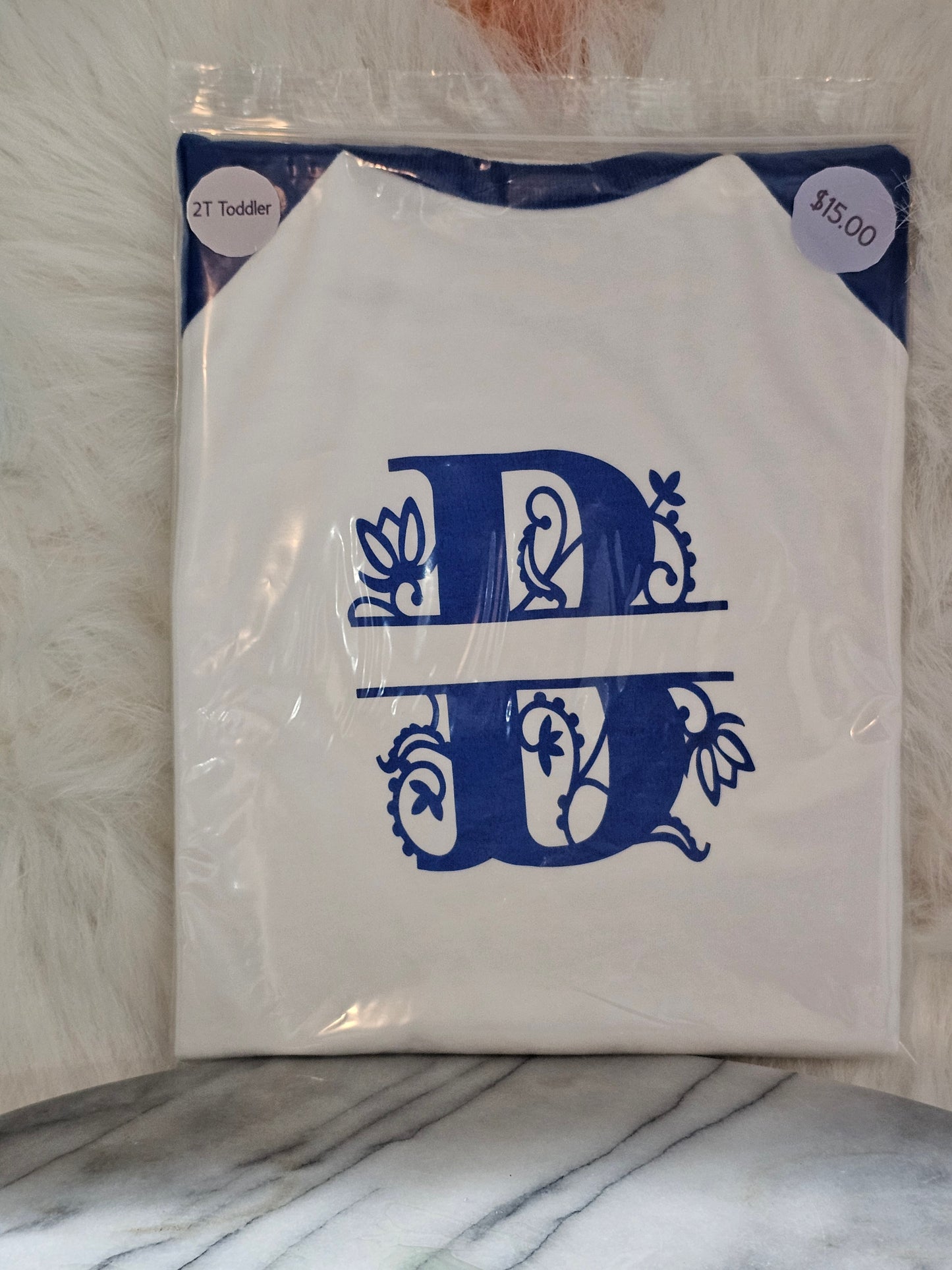 Size 2T 100% cotton White &blue Toddlers personalized shirt with B
