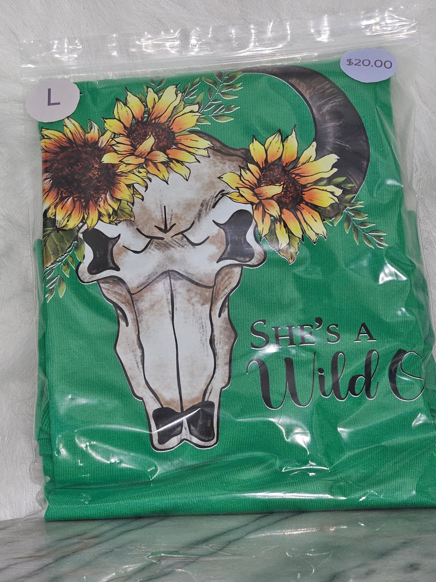 Size L 100%cotton green She's a wild one Tshirt