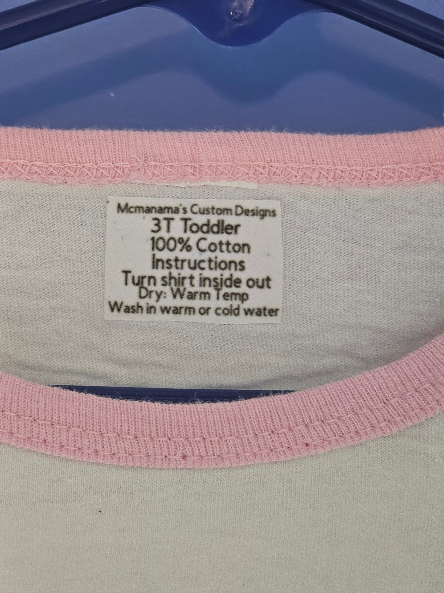 Size 3T 100% cotton White &Pink Toddlers personalized shirt name starting with M