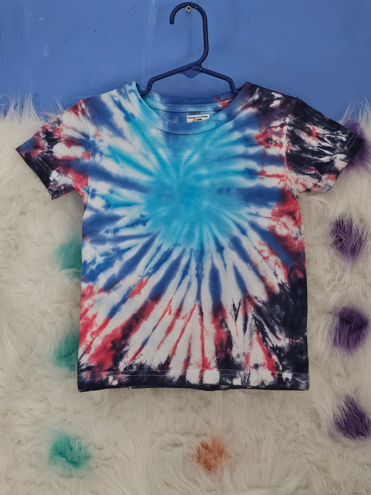 Size 2 Toddler 100% cotton red,blue,Black & white tye dye Tshirt