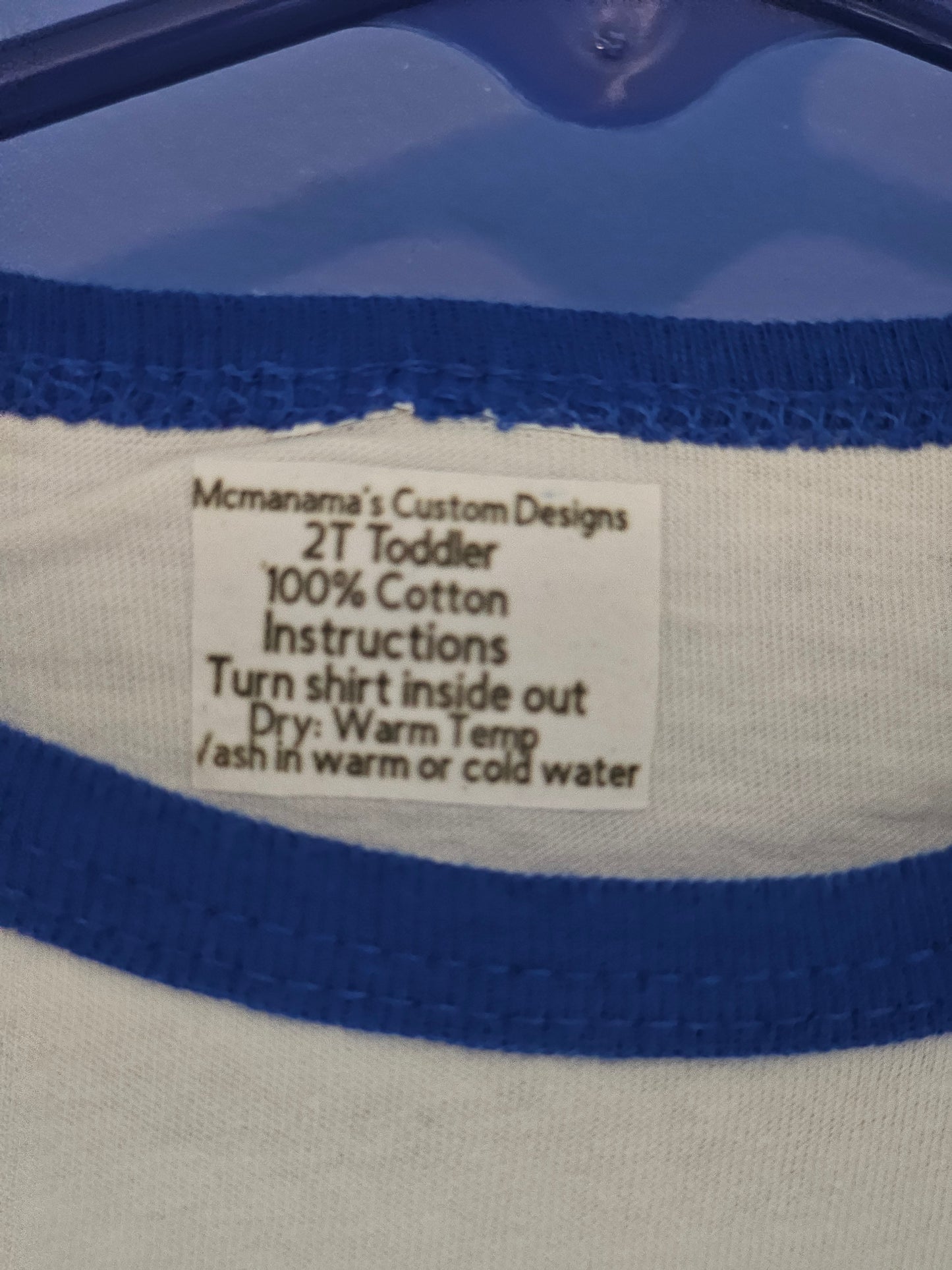 Size 2T 100% cotton White &blue Toddlers personalized shirt with B