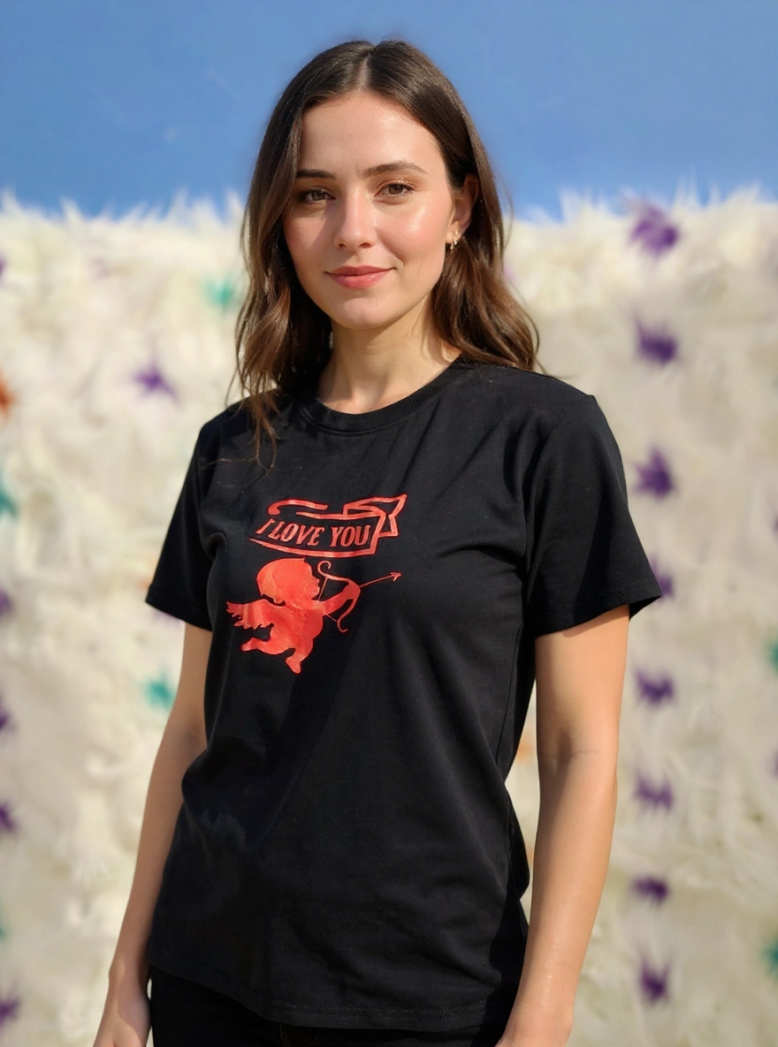 Size S 100% cotton black I love you cupid arrow tshirt