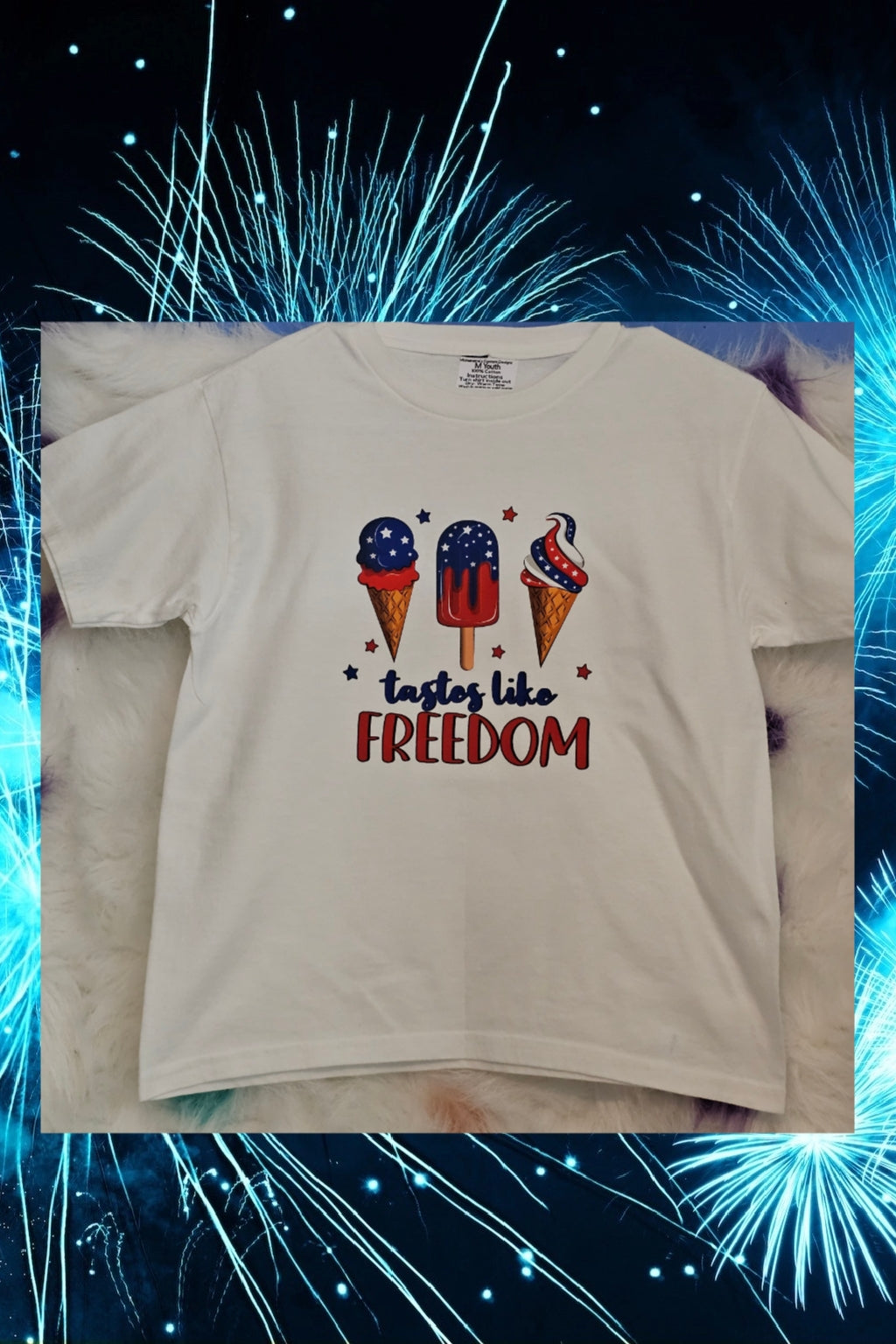 Size M youth 100% cotton white tastes like freedom Tshirt
